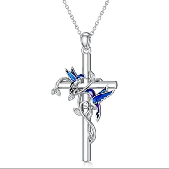 Jewelry - Silver Hummingbird Necklace Cross Pendant Necklace